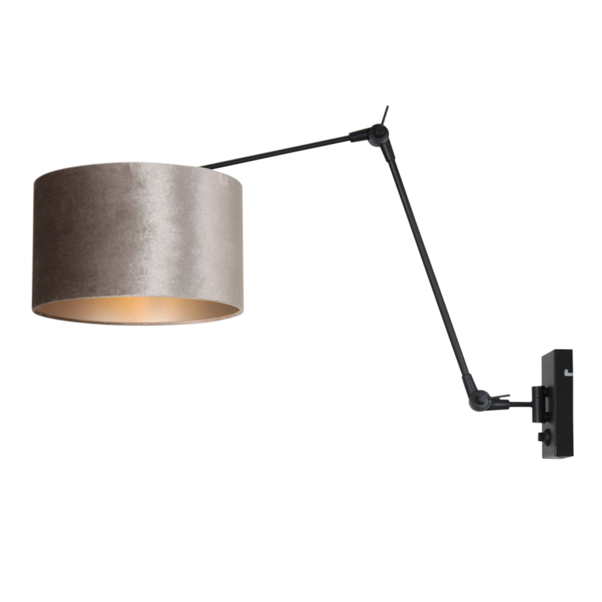 Wandleselampe Prestige Chic Schwarz mit 30 cm taupefarbenem Samtschirm