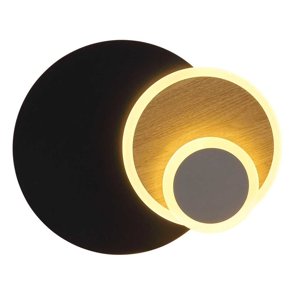 Schwarze Wandlampe Odonell mit Holz