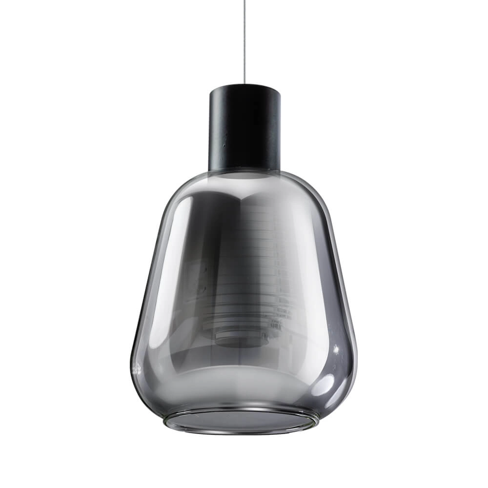 Hängelampe aus Glas Gary schwarz mit Rauchglas