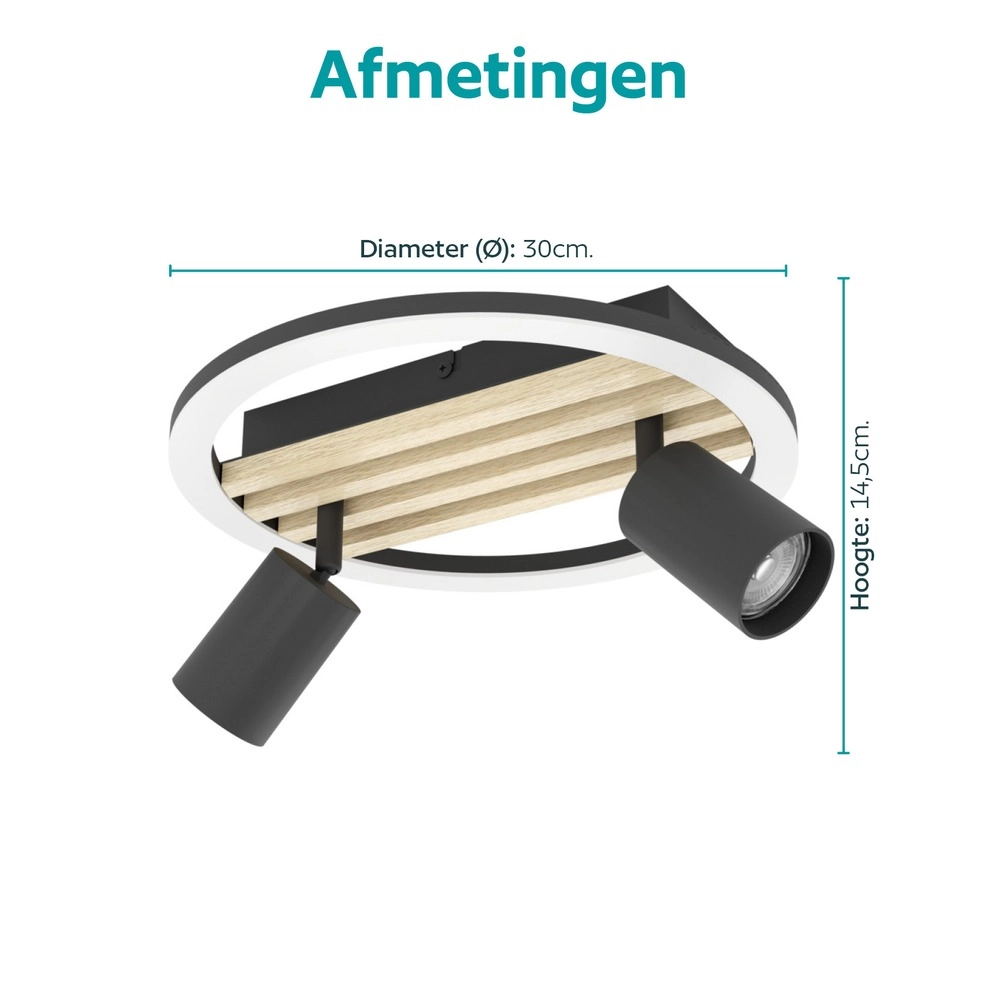 Moderne Deckenlampe Cembrano 2-helliges Schwarz mit Holz Eglo 9008606388264
