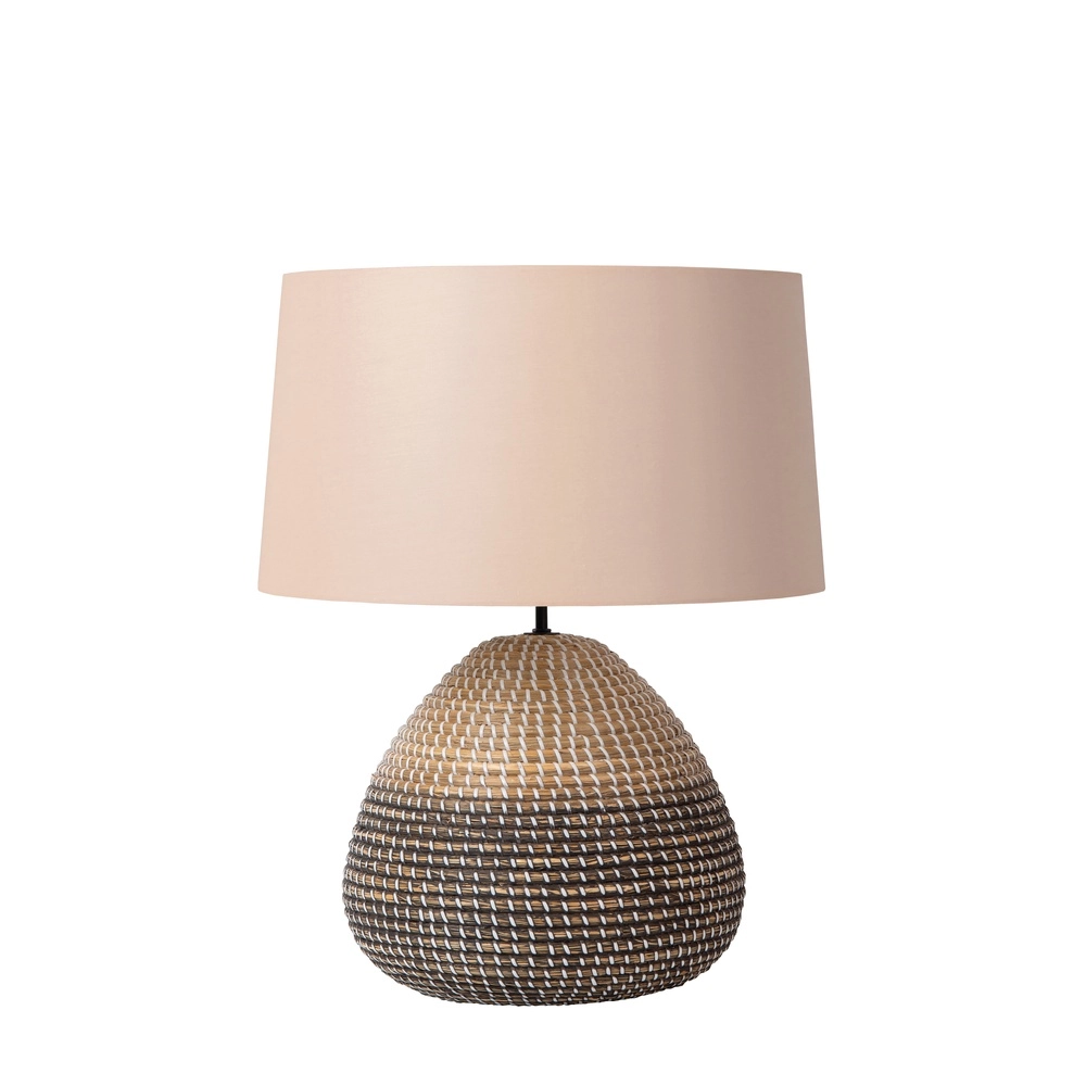 Seegras-Tischlampe Maduka Ø 45 cm – schwarz/braun mit weißem Farbton Premium by Lucide 5411212106094