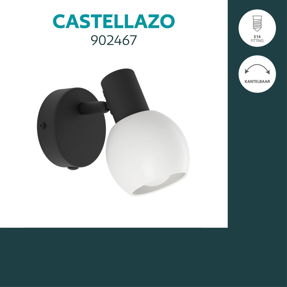 Wandlampe Castellazo Schwarz mit weißem Glas