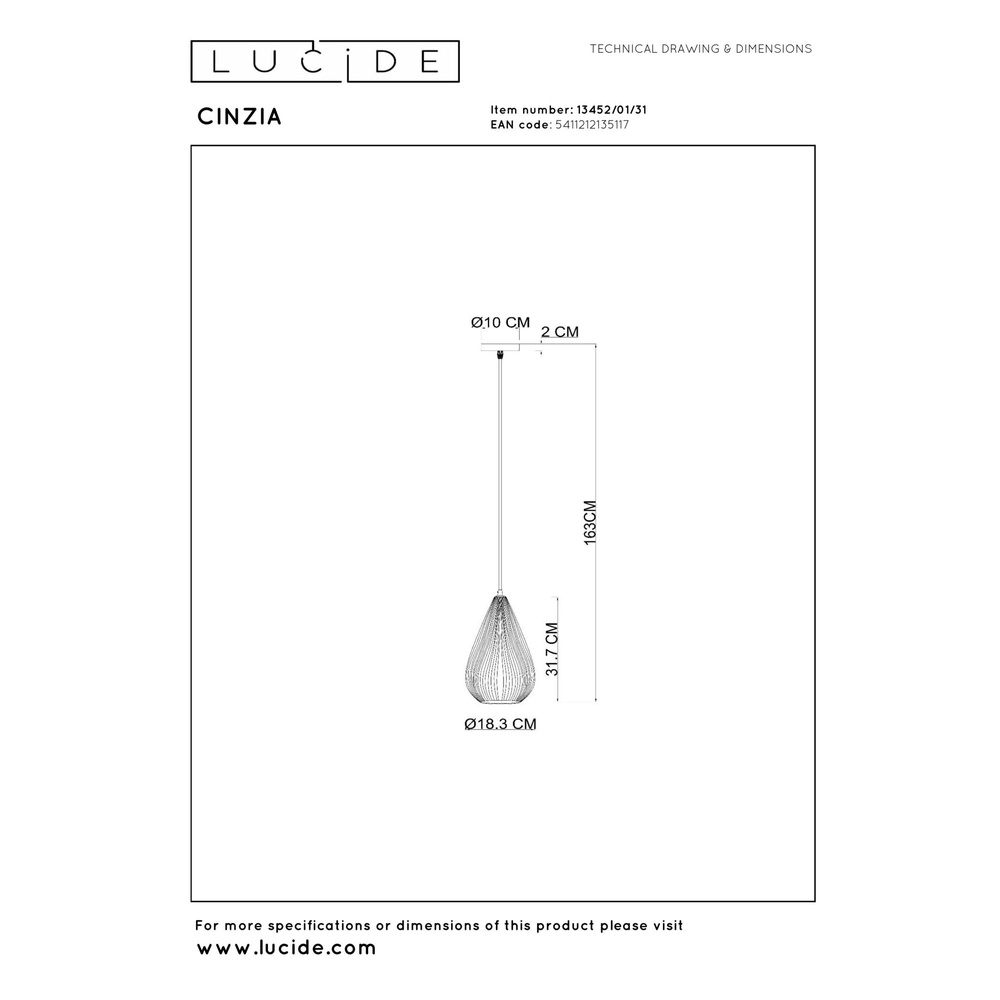 Design-Pendellampe Cinzia weiße Ø 18,3 cm Lucide 5411212135117