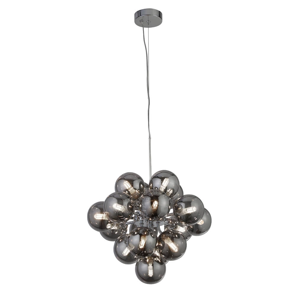 Hängelampe Glas Berry Globe 17-flammig schwarz mit Rauchglas Searchlight 5053423190471