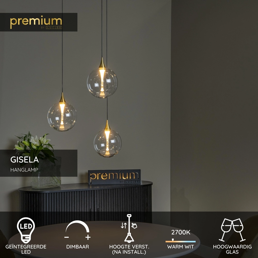 Design-LED-Pendelleuchten Gisela klar – 3x Ø 16 cm Premium by Lucide 5411212134783