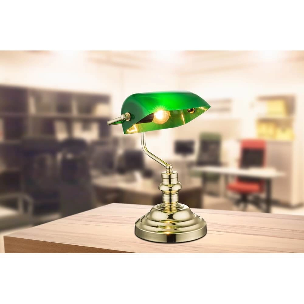 Klassische Schreibtischlampe Antique Metall mit grünem Glas Globo 9007371100965