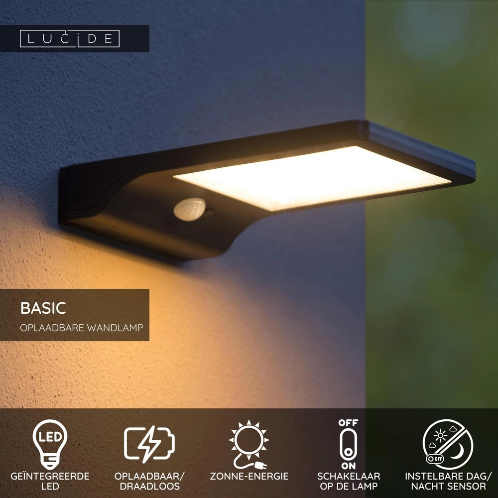 Solarwandlampe Basic Schwarz Lucide 5411212221155