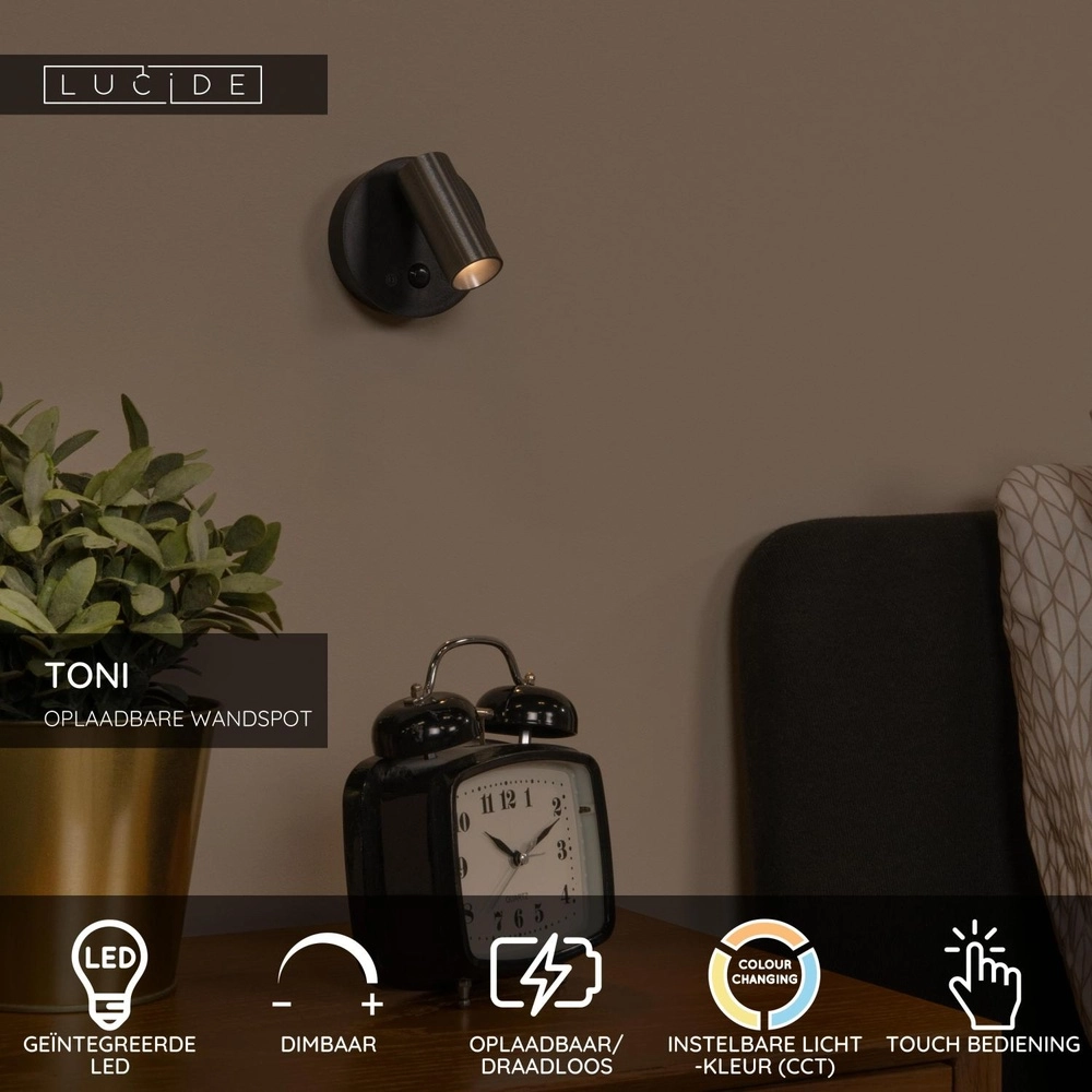 Wiederaufladbare Wandlampe mit Sensor Toni Magnetischer Kaffeebraun Lucide 5411212290588