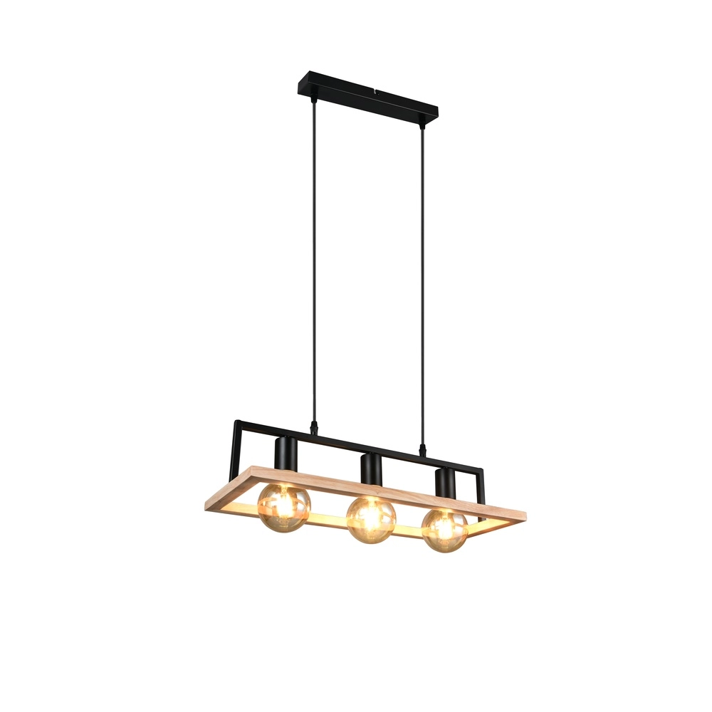 Design-Pendellampe Bano Schwarz mit Holz Trio 4017807673364