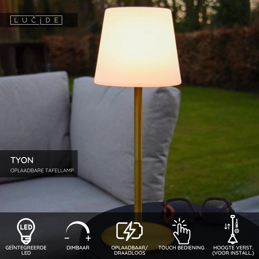 Wiederaufladbare Tischlampe Tyon Gold Lucide 5411212134738