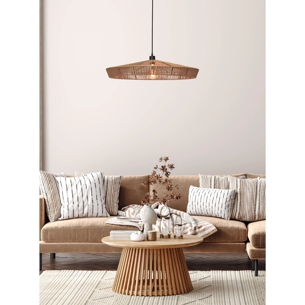 Pendellampe Yunkai Ø 70cm schwarz mit Rattan Lucide 5411212105707