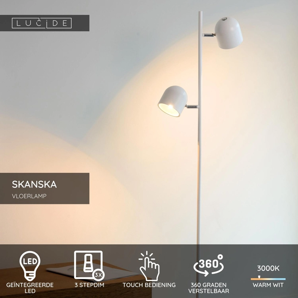 Stehlampe Skanska 2-Licht weiß Lucide 5411212030474