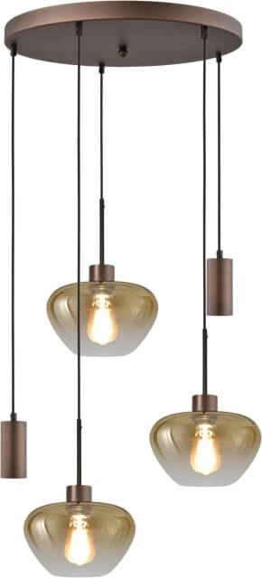 5-flammige Pendelleuchte Genua braun mit 2x Goldglas Ø 24cm und 2x Anhänger