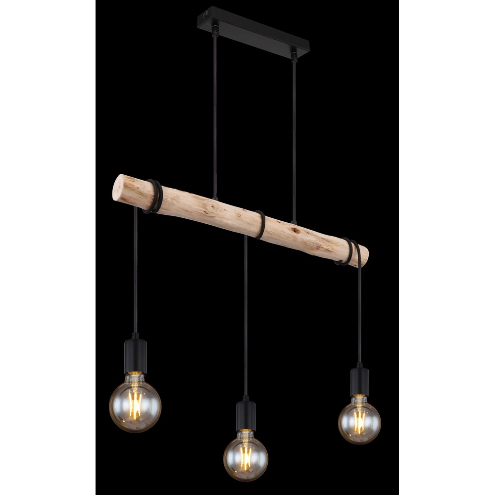 3-Licht Esstisch-Pendellampe Gregor Schwarz mit Holz Globo 9007371436330