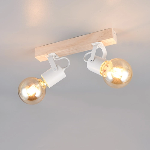 Doppeldeckenlampe Lynar Weiß mit Holz
