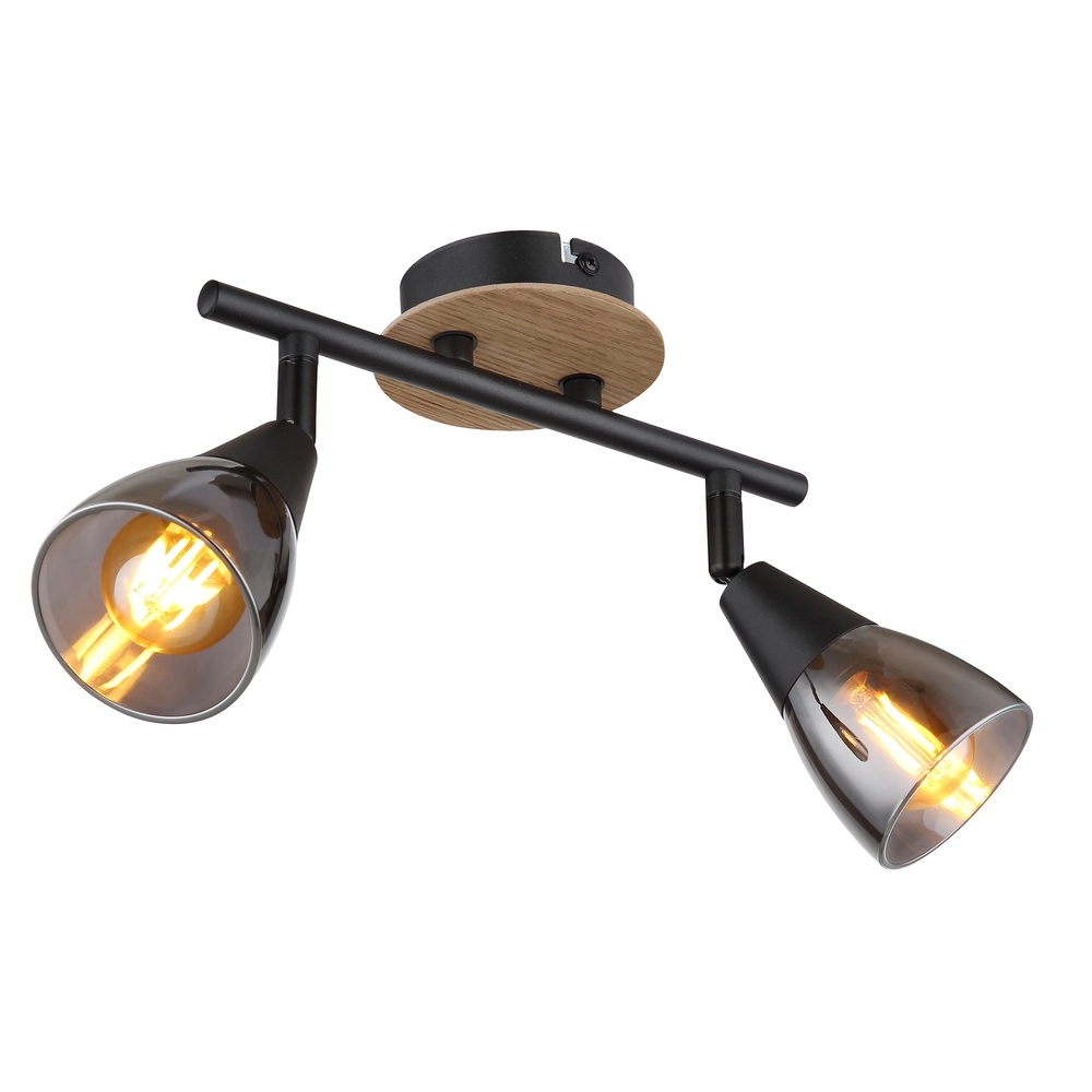 2-Licht Deckenlampe Mubby Schwarz mit Holzoptik