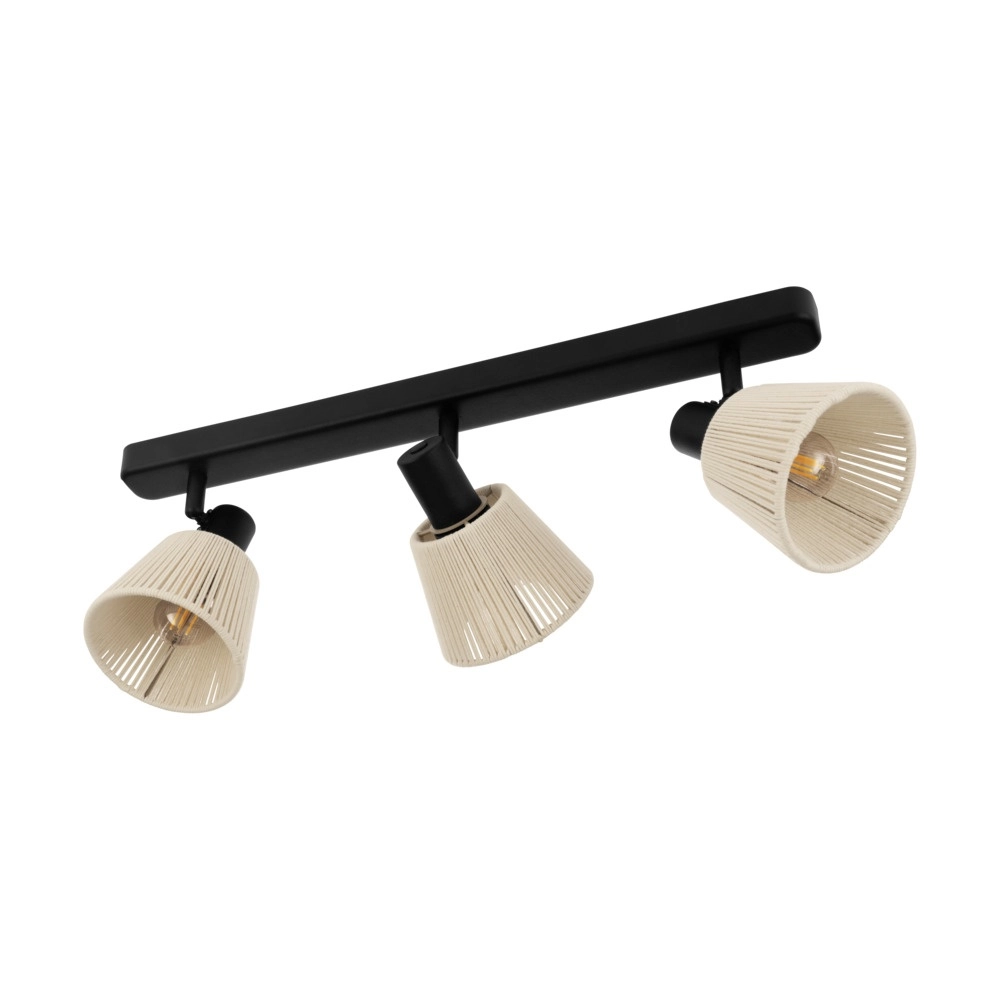 Deckenlampe Seagard schwarz mit Rattan 3-flammig