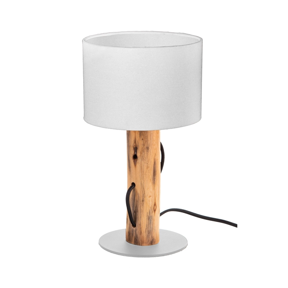 Tischlampe Norin Holz mit weißer Motorhaube