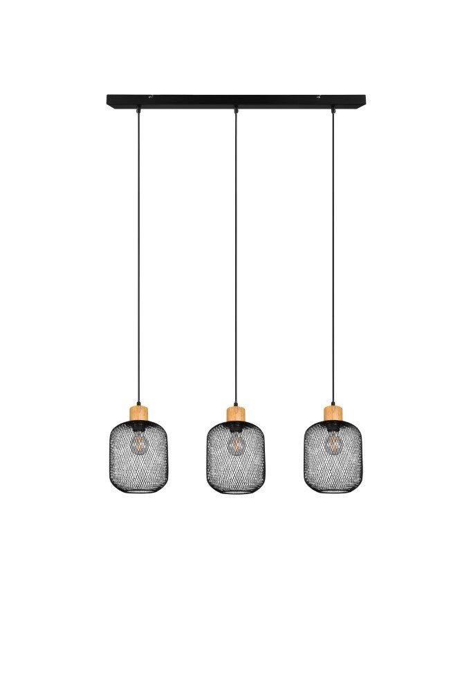 Pendelleuchte Calimero 3 Lichtschwarz mit holz Trio 4017807489507