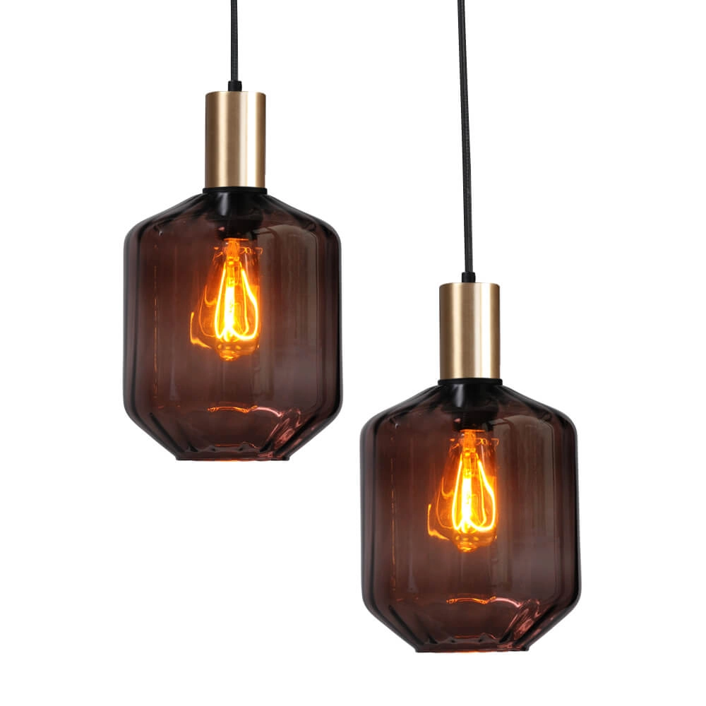 6-flammige Hängelampe - Gold - Porto mit roten Jagger-Gläsern Masterlight 8718121270548