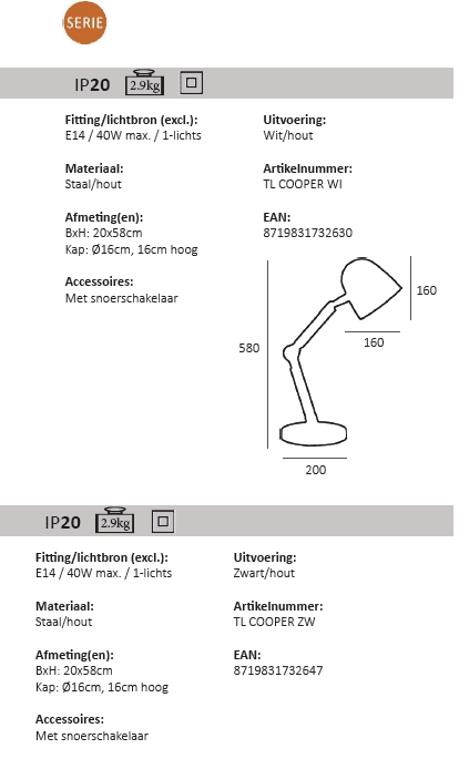 Ländliche Schreibtischlampe Cooper schwarz mit Holz Artdelight 8719831732647