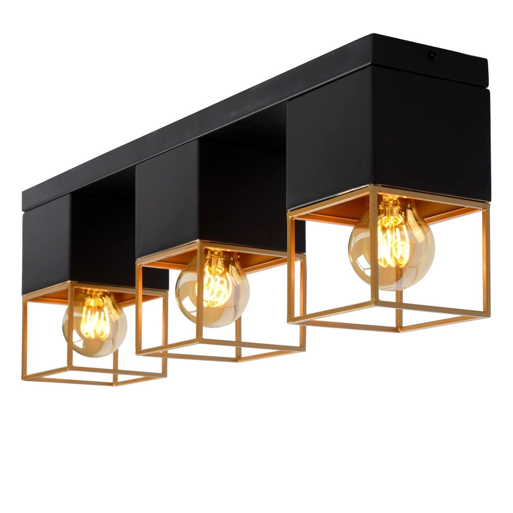 Elegante Deckenlampe Rixt 3-hell schwarz mit Gold Lucide 5411212211064