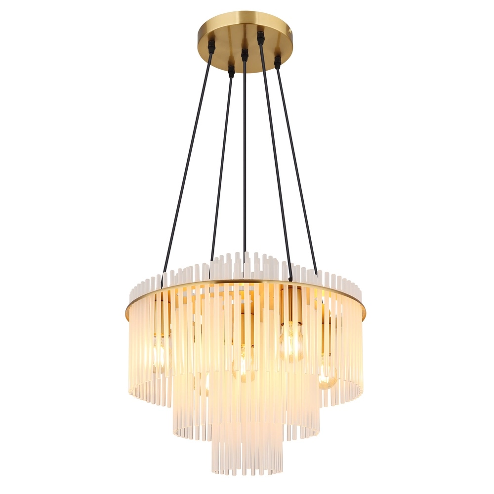 Pendellampe Ø 50cm Gorley Gold mit weißen Glasstäben