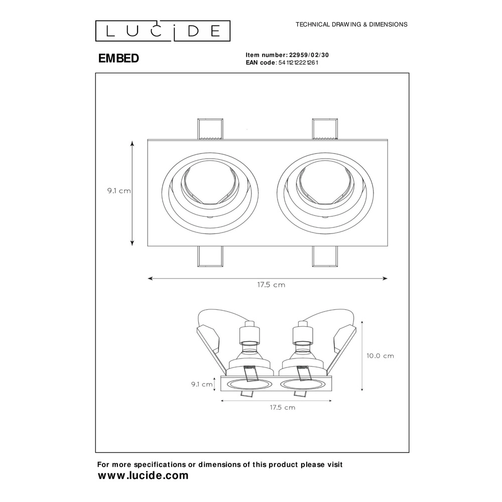 Rechteckiger versenkter Scheinwerfer Embed Schwarz Lucide 5411212221261