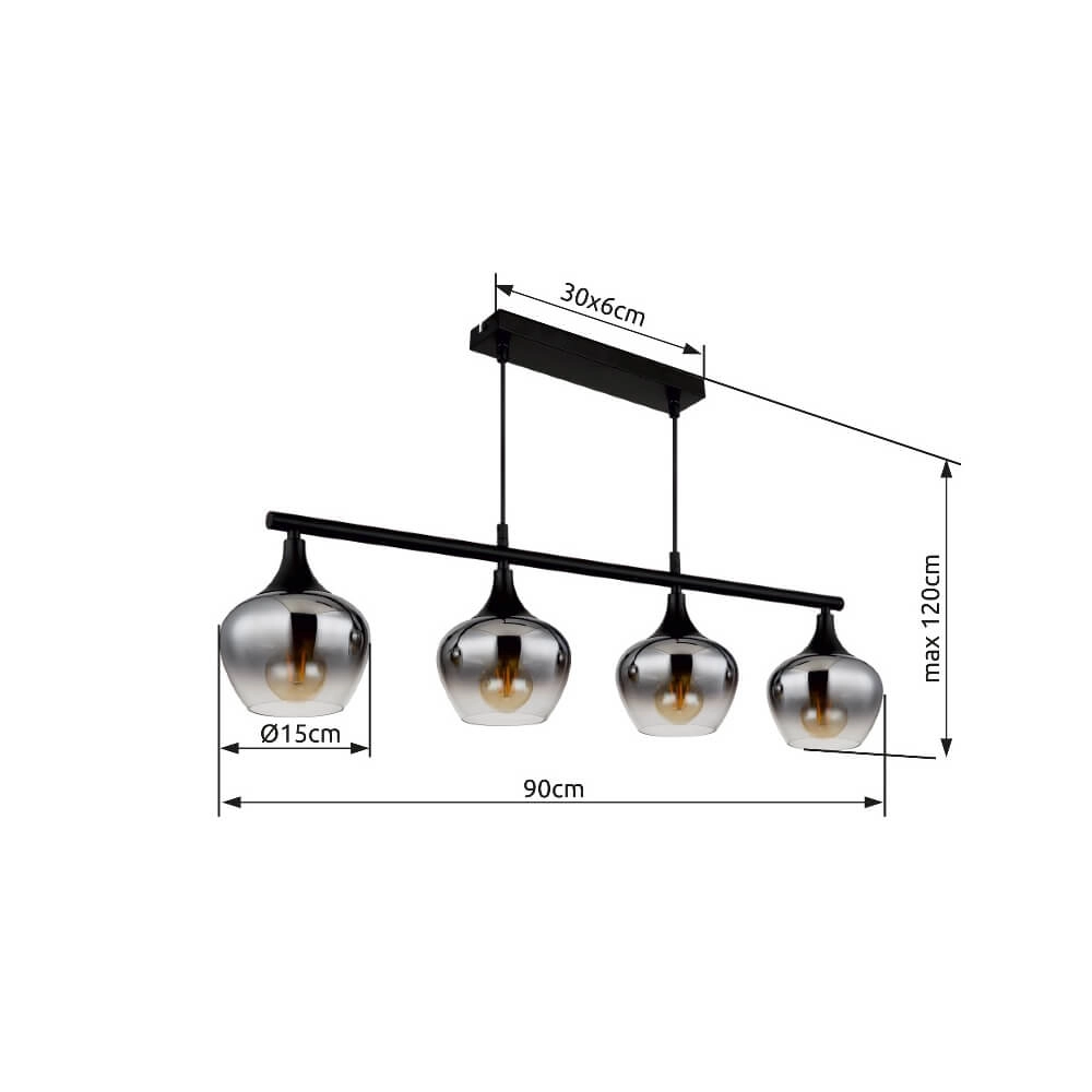 4-flammige Pendelleuchte Maxy schwarz mit Rauchglas Globo 9007371471188