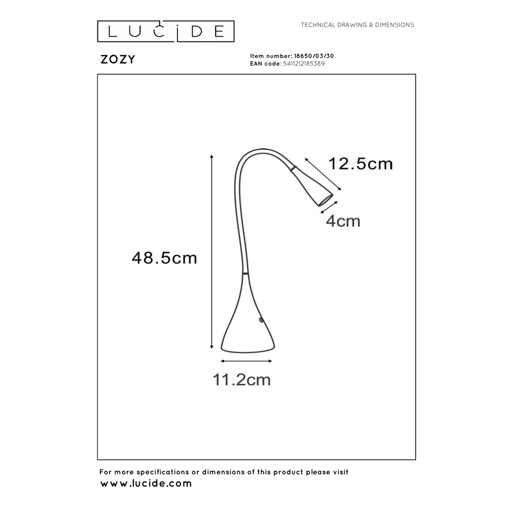 Schreibtischlampe Zozy Schwarz Lucide 5411212185389