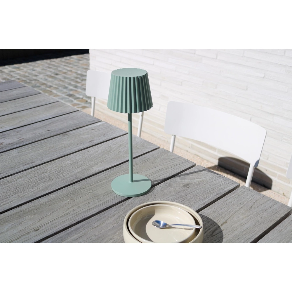 Wiederaufladbare Tischlampe Justine Grün mit Ladestation Lucide 5411212272225