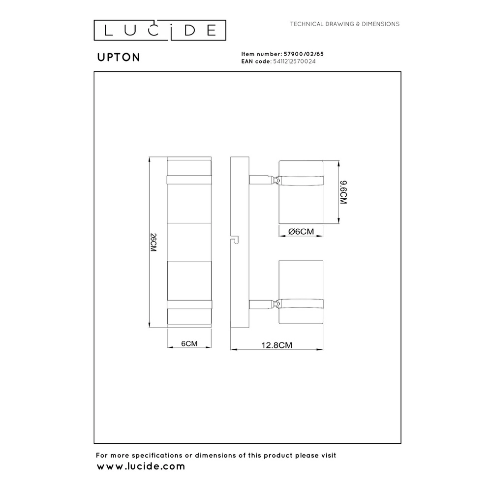 Deckenscheinwerfer Upton 2-Licht Schwarz Lucide 5411212570024