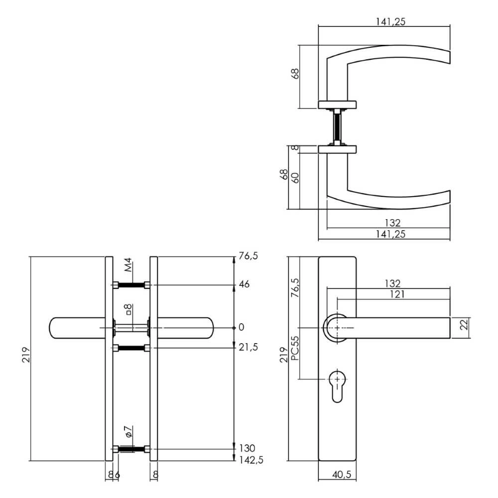 Türklinke Blok rechteckiger PC 55mm Edelstahl Intersteel 8714186187296