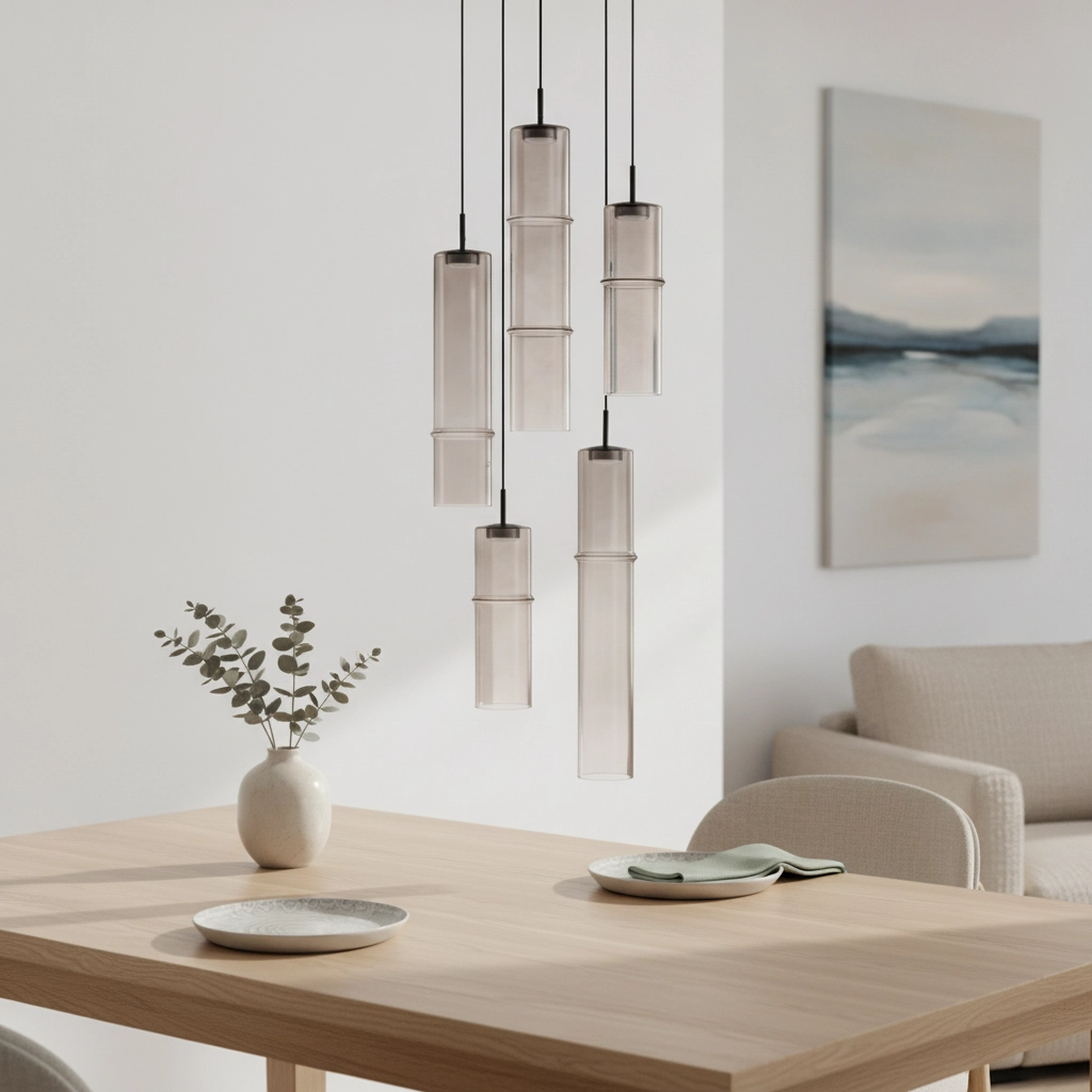 Einzigartige Pendelleuchte Sano rundes 5-flammiges Rauchglas