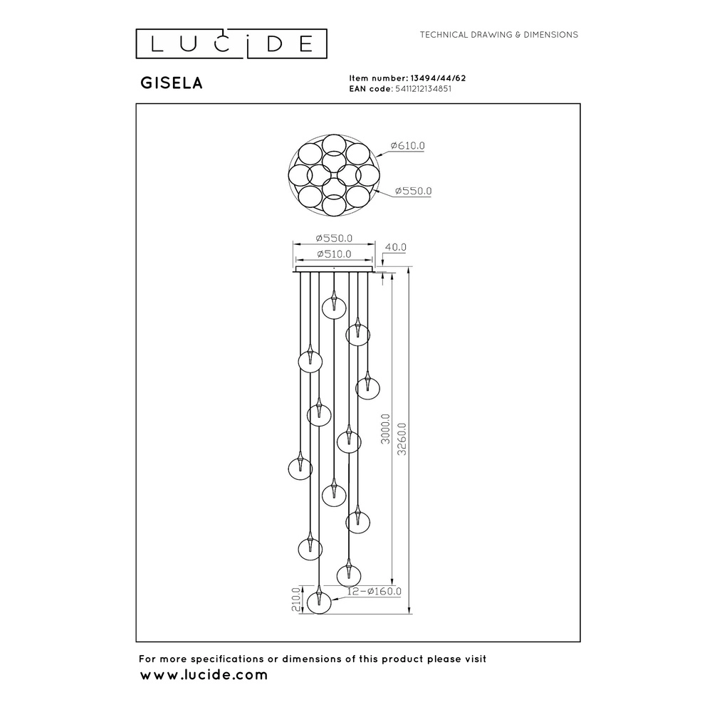 Design-LED-Pendelleuchten Gisela Fading – 12x Ø 16 cm Premium by Lucide 5411212134851