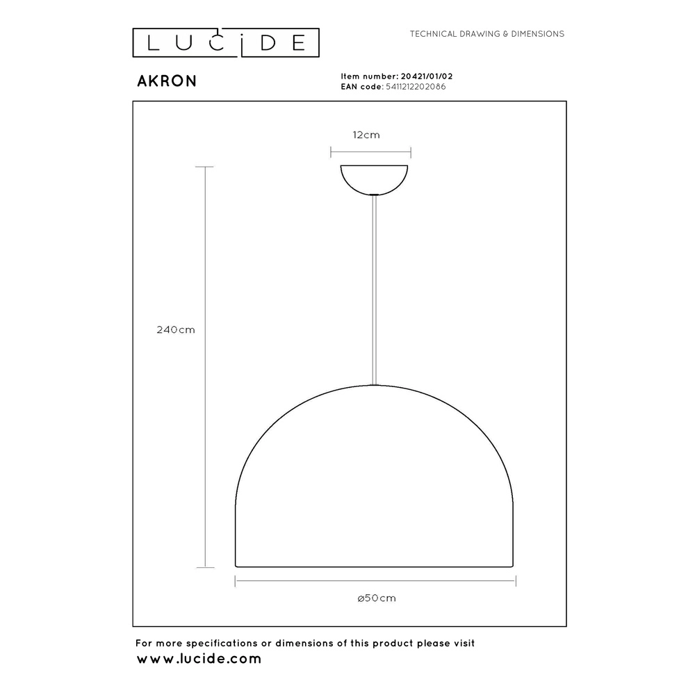 Moderne Messing-Pendellampe Akron Ø 50cm - 1x E27 Premium by Lucide 5411212202086
