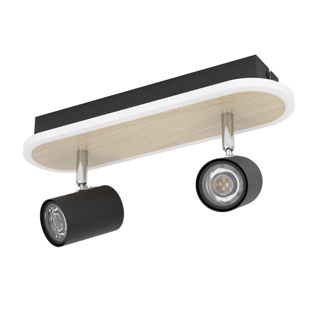 LED-Deckenspot Rimbocchi 2L – schwarz – Holzoptik