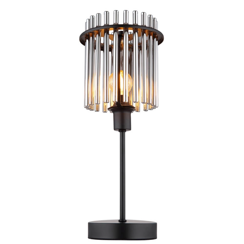 Schwarze Tischleuchte Gorley mit Rauchglas Ø 15cm Globo 9007371454181