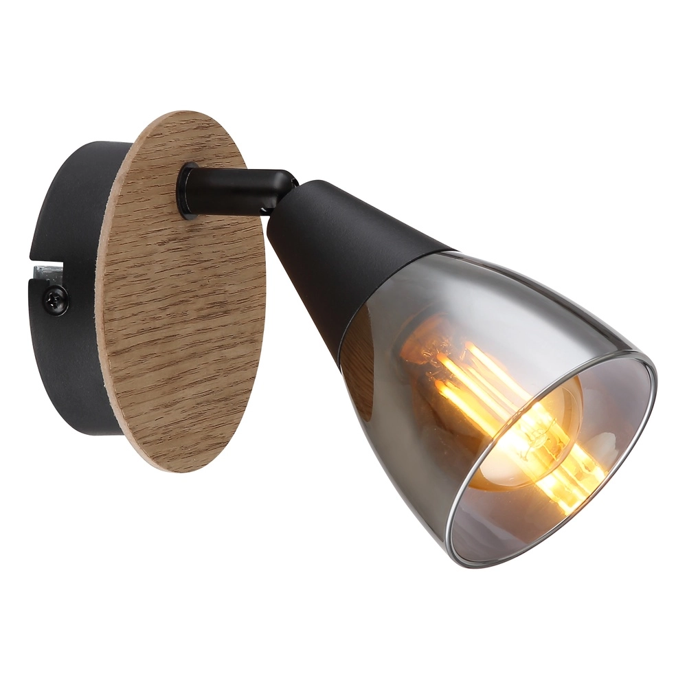 Wandlampe Mubby Schwarz mit Holzoptik