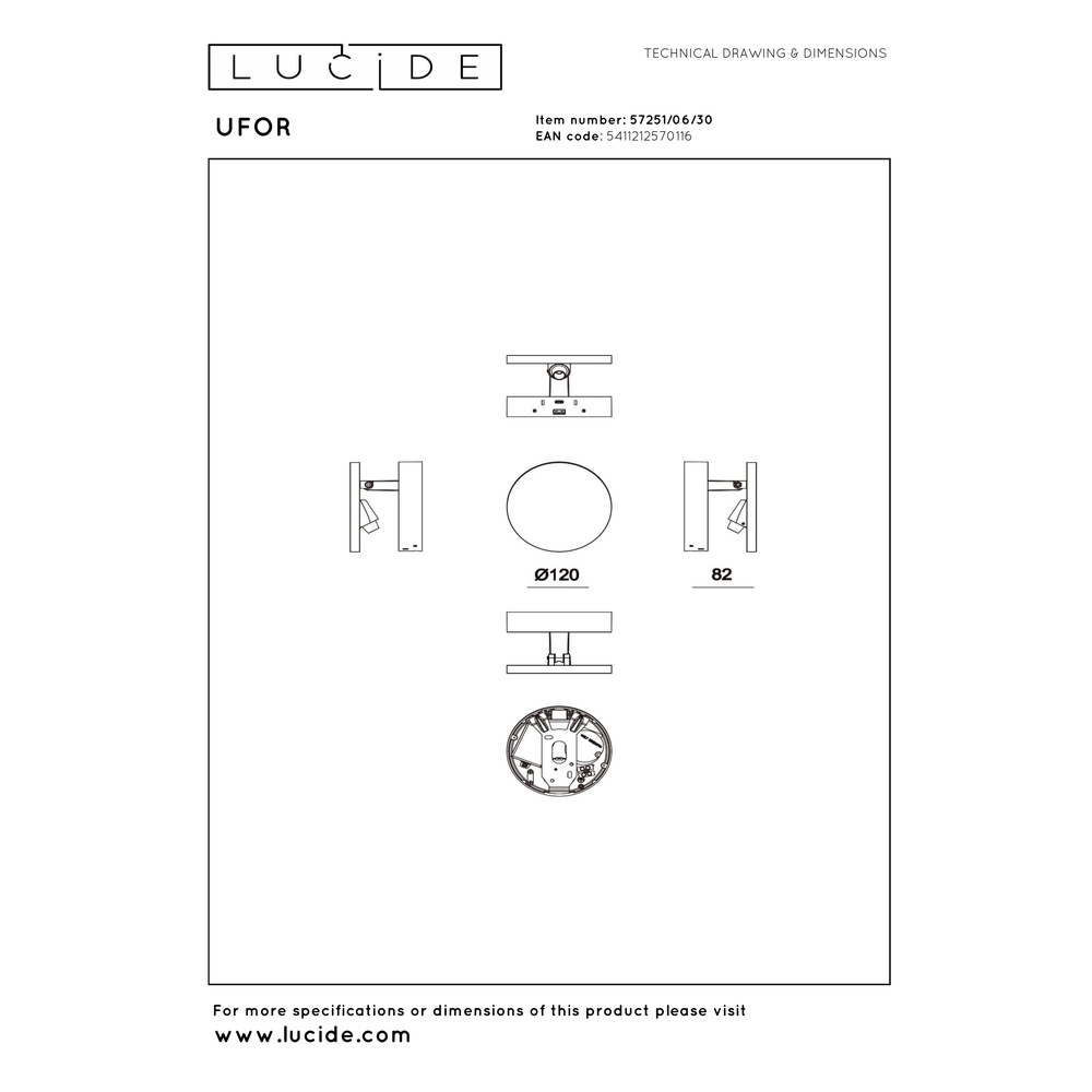 Design-Wandlampe Ufor Schwarz Premium by Lucide 5411212570116