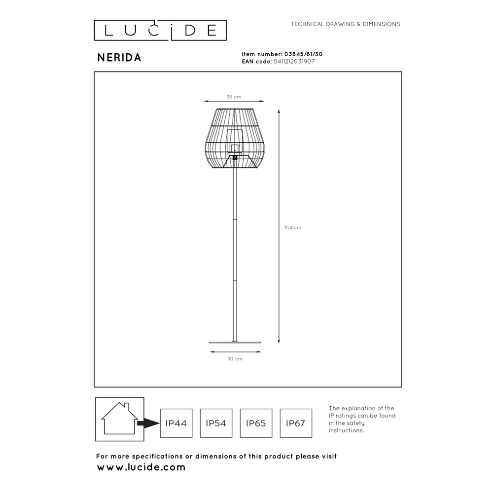 Stehlampe Nerida schwarzes IP44 - Ø 35cm Lucide 5411212031907