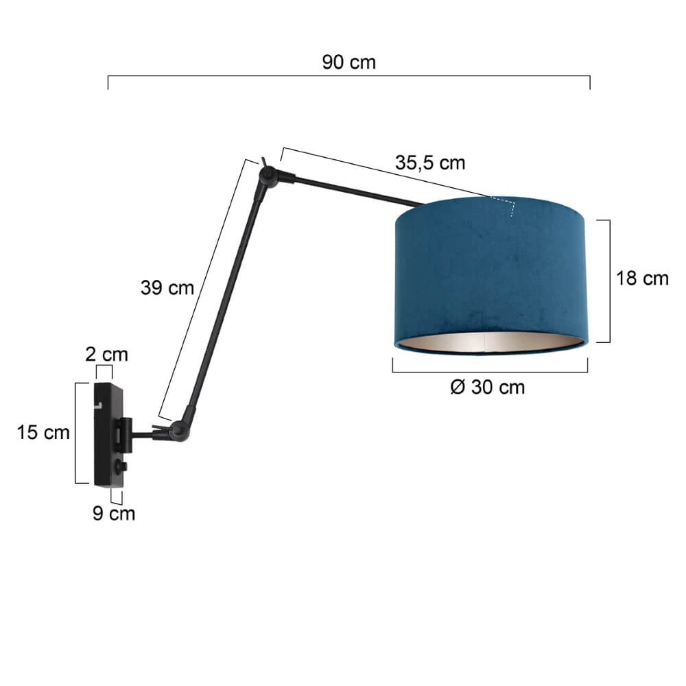 Schwarze Wandleselampe Prestige Chic mit blauem Samt Steinhauer 8712746147285