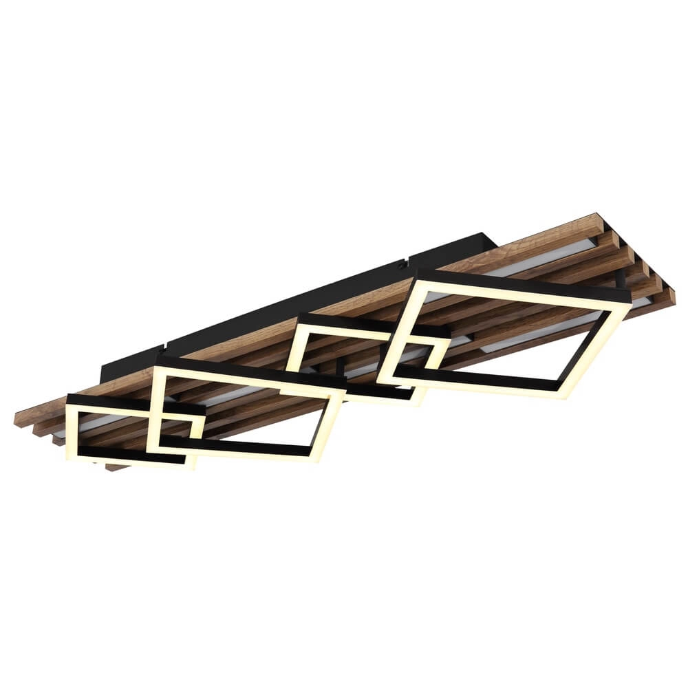 Deckenlampe Obrien schwarz mit Holz 4-flammig Globo 9007371518302