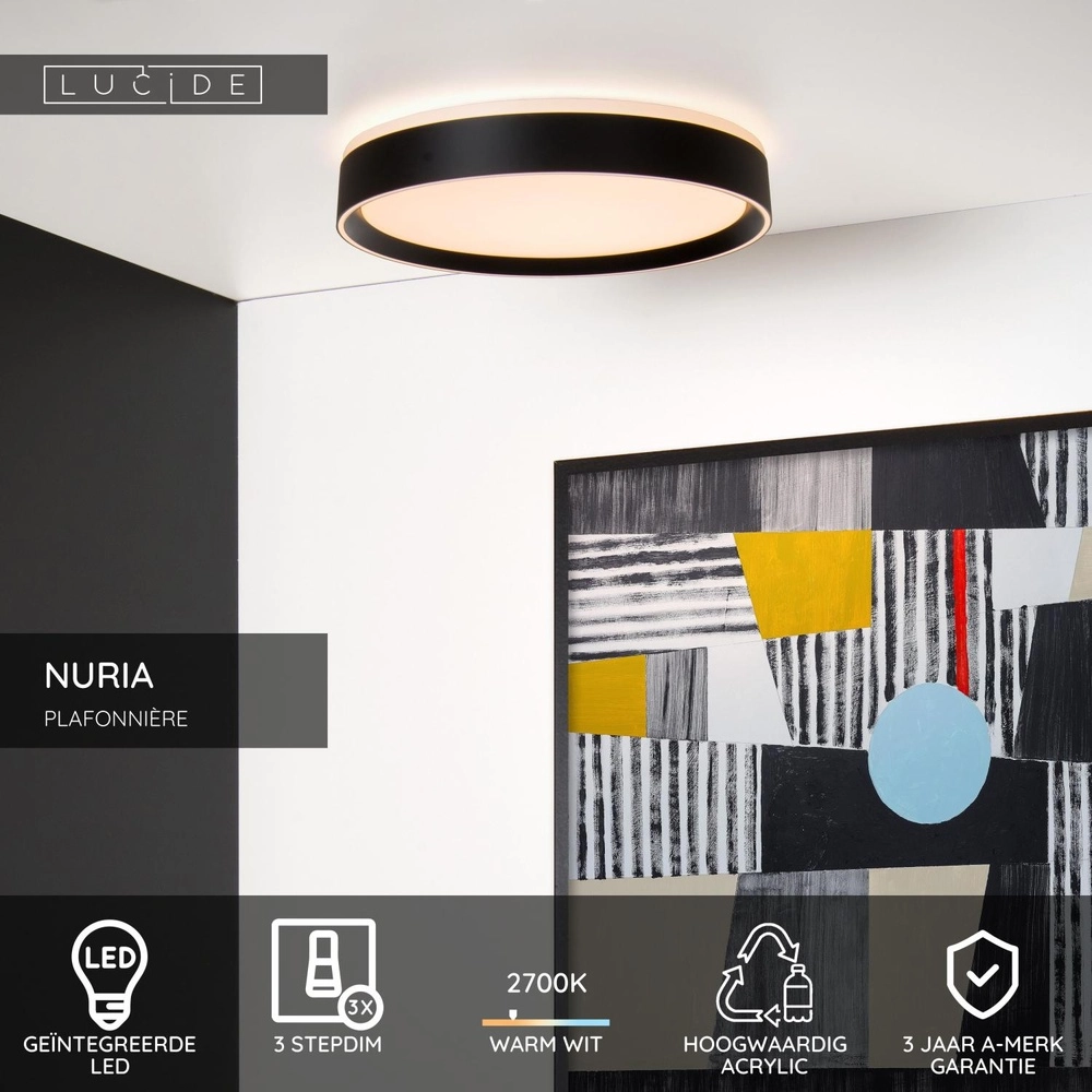 Deckenlicht Nuria Ø 40cm schwarz Lucide 5411212791771