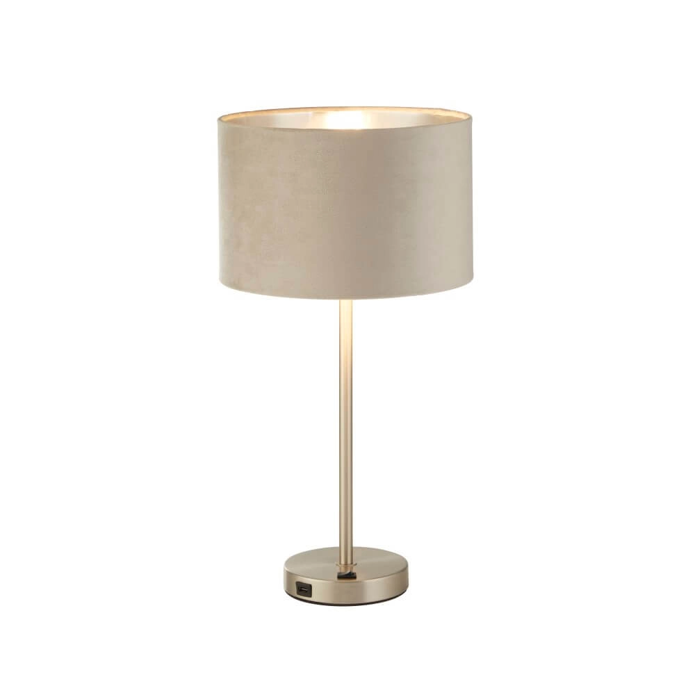 Schöne Tischlampe Finn Gold mit Creme Searchlight 5053423257235