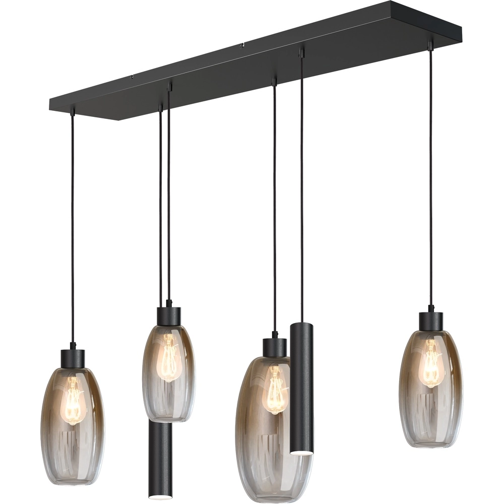 Glas-Pendellampe Olive 4x Glas – 2x Lauf – Schwarz