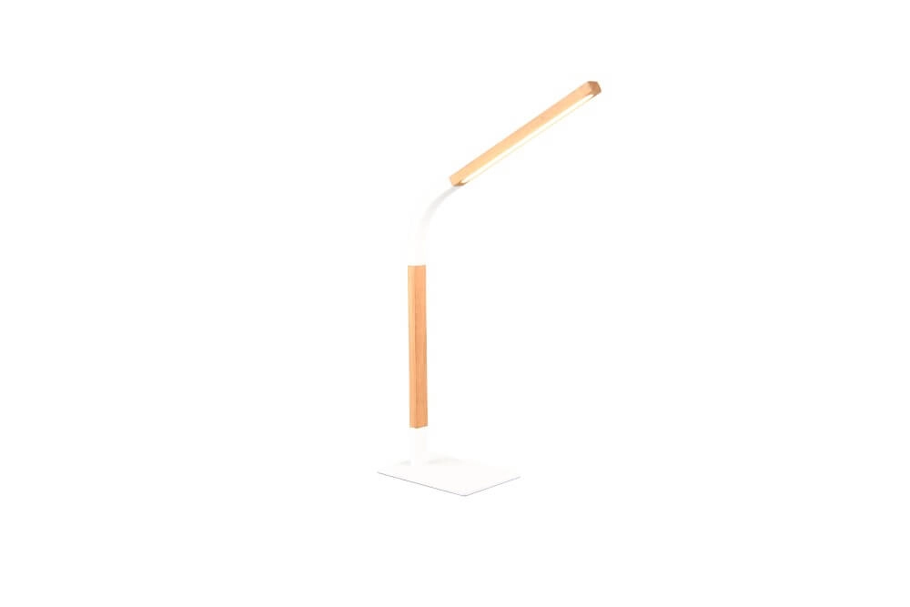 Flexible Tischleuchte Norris weiß mit Holz Trio 4017807600001