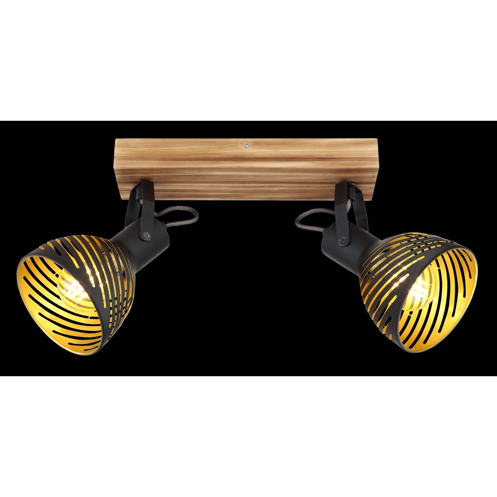 Deckenlampe Lenna 2-Licht Holz mit Schwarz Globo 9007371422685
