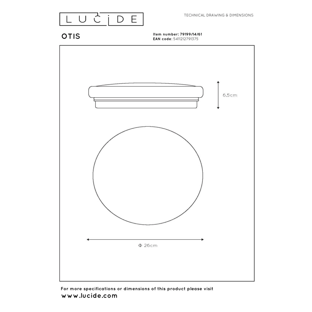 Deckenlicht Otis Ø 26 cm weiß Lucide 5411212791375