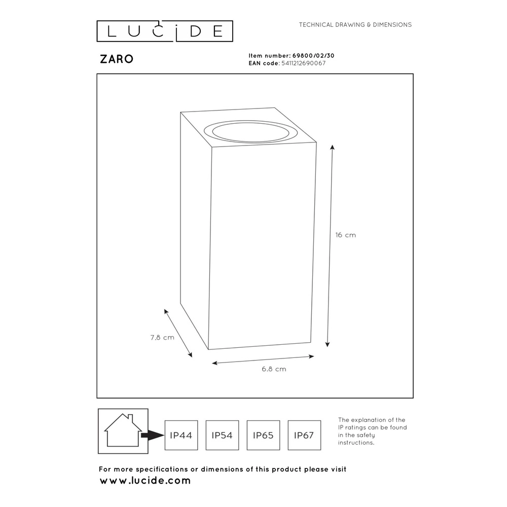 Design-Wandspot Zaro IP65 Up & Down schwarz Lucide 5411212690067